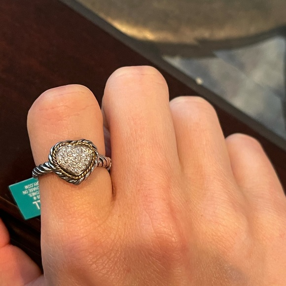 EFFY Diamond Heart Cluster Ring Sterling Silver & 18k Gold Two Tone size 6 - Picture 3 of 4